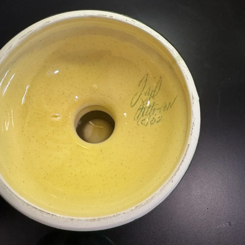 Vintage Gail Pittman Pottery Taper or Pillar Candle Holder Green  Signed Set 3‎